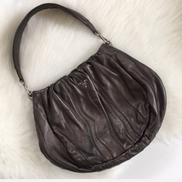 Prada Handbags - Prada brown metallic nappa stripes shoulder bag